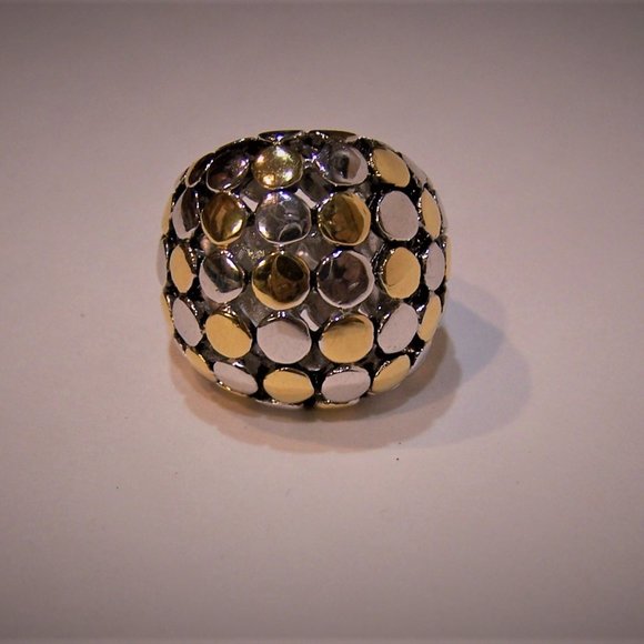 Dome Ring 18k Gold Filled Silver and Gold Toned - Picture 1 of 5